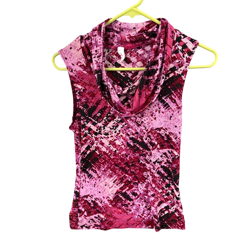 Suzy Shier Womens Pink‎ Purple Abstract Graphic Cowl Neck Sleeveless Top Small
